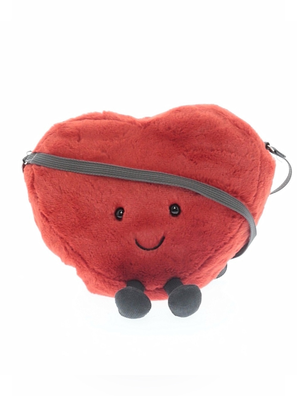 Jellycat Red Plush Heart Crossbody Bag with Smiley Face